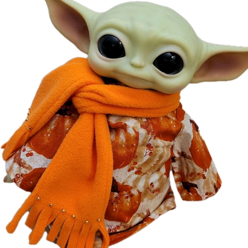 2pc. Fall Pumpkin Outfit & Scarf set for 11" Mattel Child‎ Grogu Yoda doll Plush